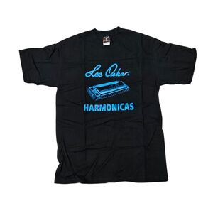 Lee Oskar Black Tee Blue Harmonica Graphic Hanes Beefy‎ T-shirt Vintage M